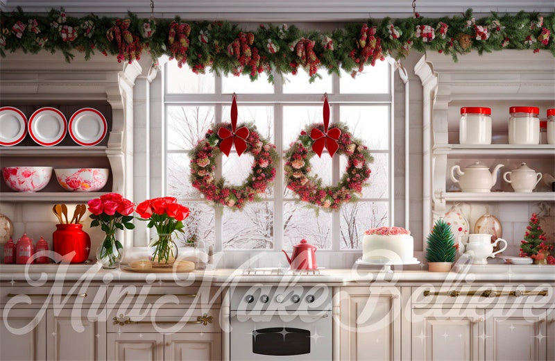 Kate Cuisine Couronne double Roses Noël Toile de fond conçue par Mini MakeBelieve - Kate Backdrop FR
