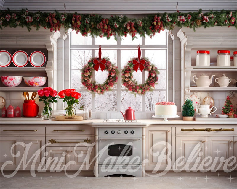 Kate Cuisine Couronne double Roses Noël Toile de fond conçue par Mini MakeBelieve - Kate Backdrop FR