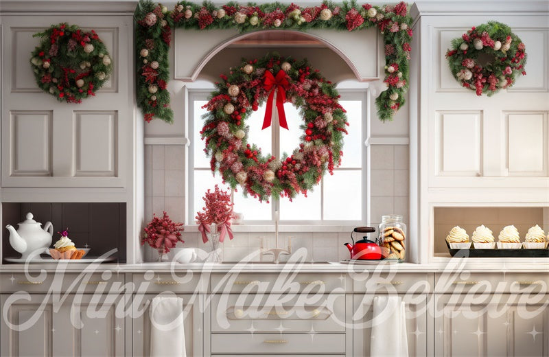 Kate Cuisine Arc Fenêtre Gâteau Biscuits Noël Toile de fond conçue par Mini MakeBelieve - Kate Backdrop FR