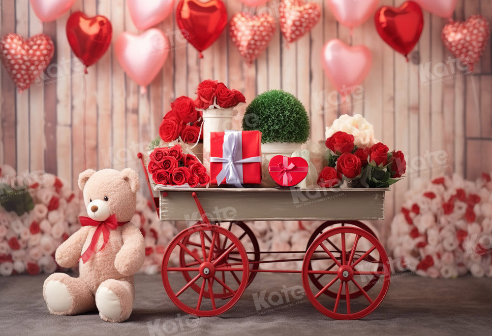 Kate Saint Valentin Ours en peluche Chariot floral Toile de fond conçue par Emetselch - Kate Backdrop FR