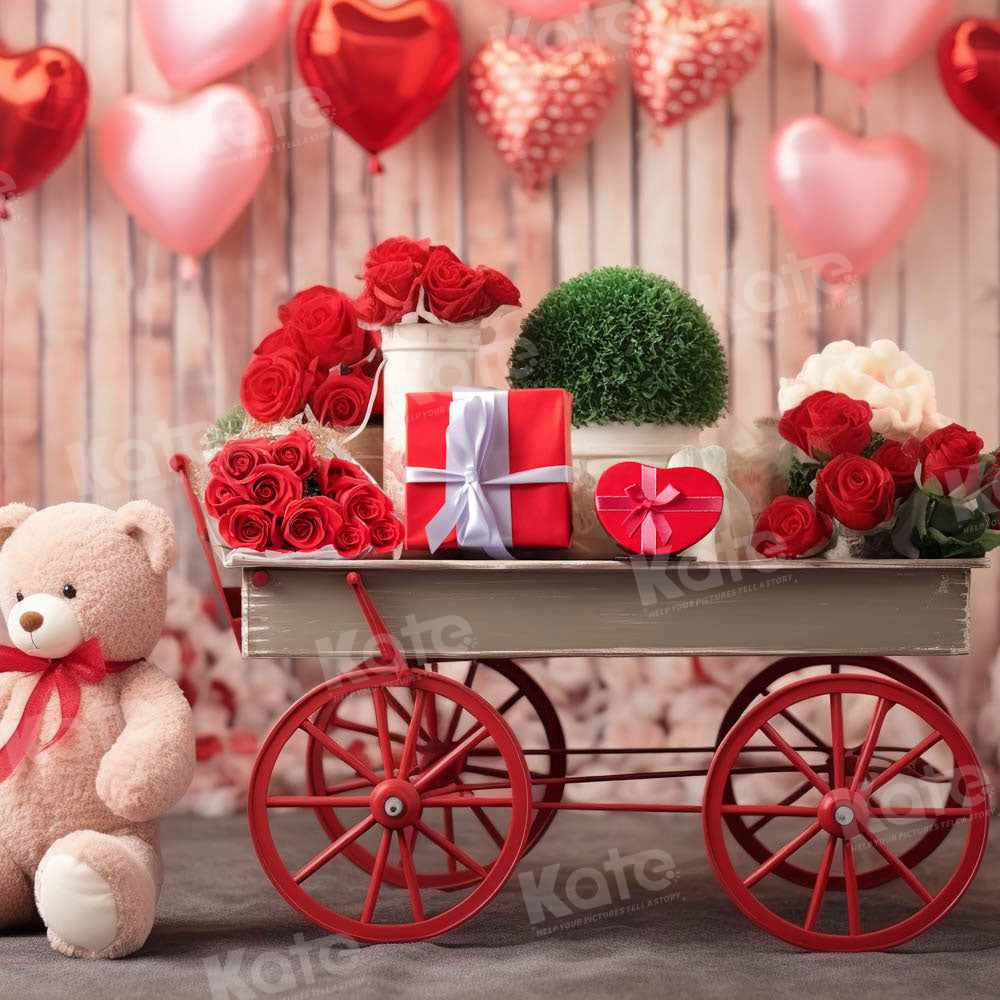 Kate Saint Valentin Ours en peluche Chariot floral Toile de fond conçue par Emetselch - Kate Backdrop FR