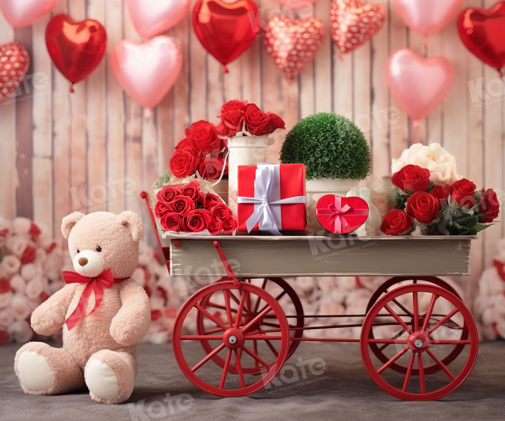 Kate Saint Valentin Ours en peluche Chariot floral Toile de fond conçue par Emetselch - Kate Backdrop FR