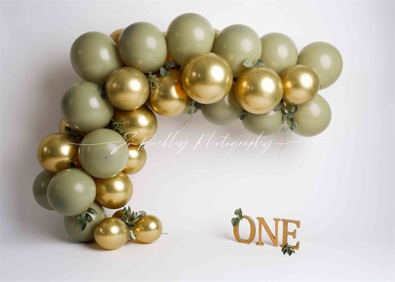 Kate Ballons Vert & Doré Anniversaire Toile de fond conçue par Jo Buckley Photographie - Kate Backdrop FR