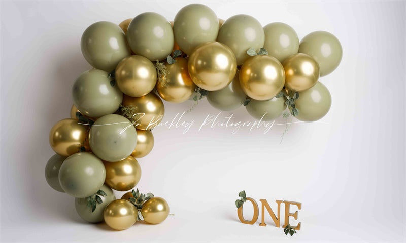 Kate Ballons Vert & Doré Anniversaire Toile de fond conçue par Jo Buckley Photographie - Kate Backdrop FR
