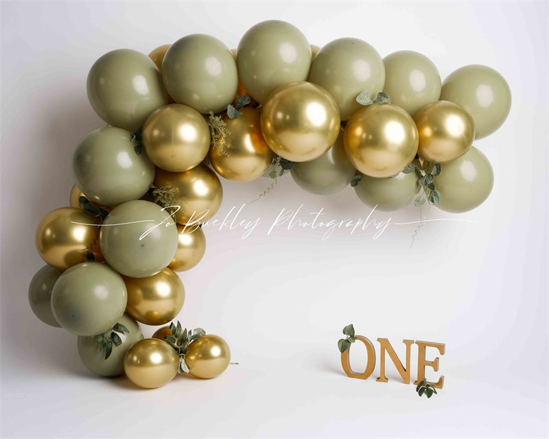 Kate Ballons Vert & Doré Anniversaire Toile de fond conçue par Jo Buckley Photographie - Kate Backdrop FR
