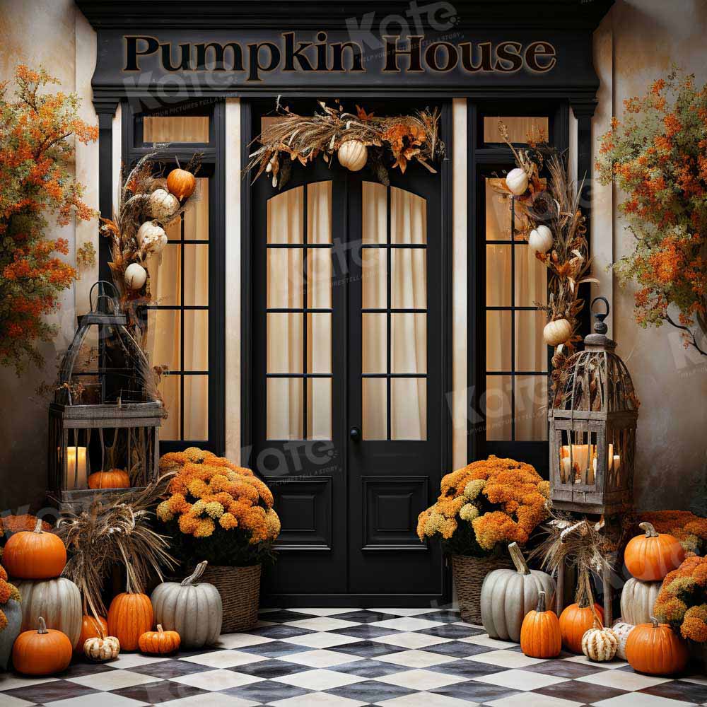 Kate Automne Citrouilles Maison Orange Toile de fond conçue par Chain Photographie - Kate Backdrop FR