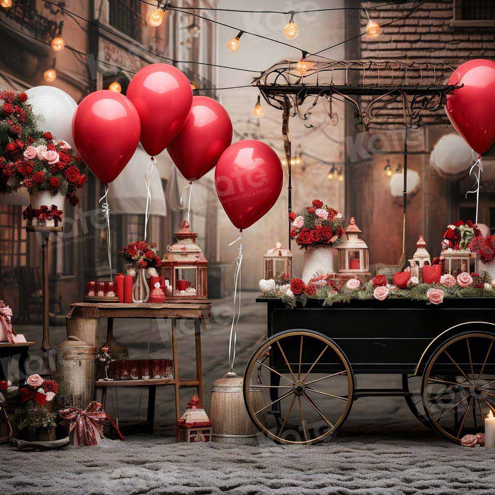 Kate Saint Valentin Rue Rétro Ballon Chariot Toile de fond conçue par Emetselch - Kate Backdrop FR