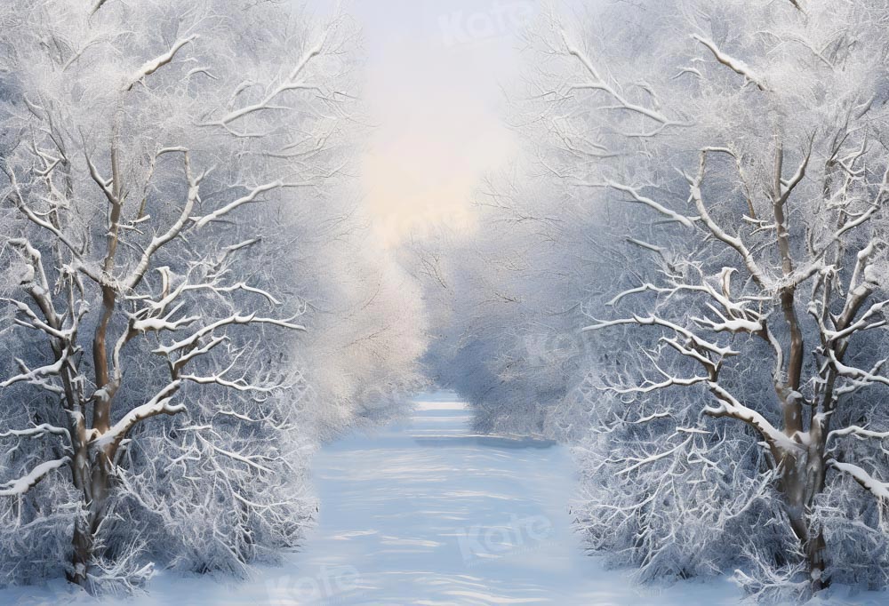 Kate Hiver Arbres Givré Blanc Toile de fond conçue par GQ - Kate Backdrop FR