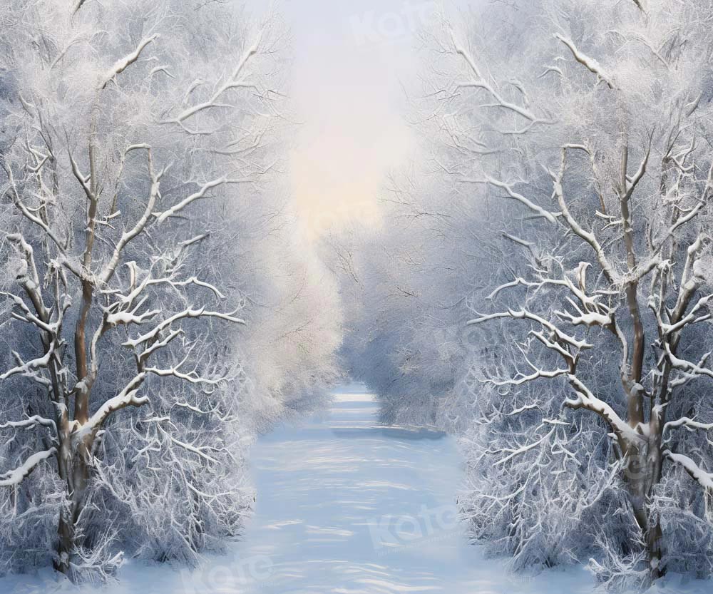 Kate Hiver Arbres Givré Blanc Toile de fond conçue par GQ - Kate Backdrop FR