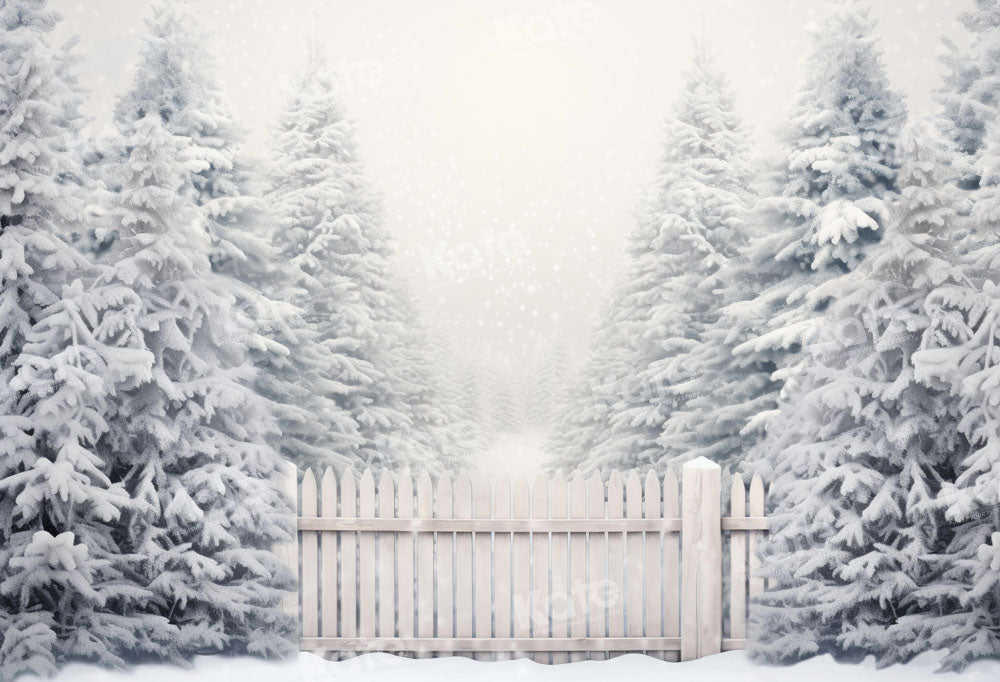 Kate Hiver Dehors Clôture Arbres Neige Toile de fond conçue par Chain Photographie - Kate Backdrop FR