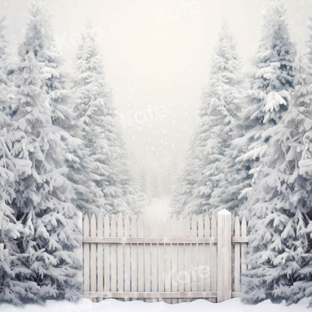 Kate Hiver Dehors Clôture Arbres Neige Toile de fond conçue par Chain Photographie - Kate Backdrop FR