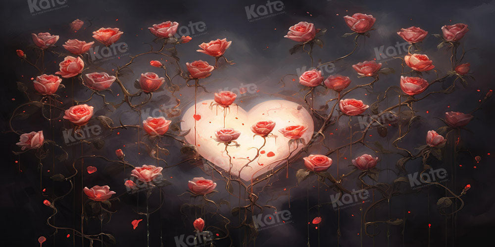 Kate Saint Valentin Roses Lune en forme de cœur Toile de fond conçue par GQ - Kate Backdrop FR