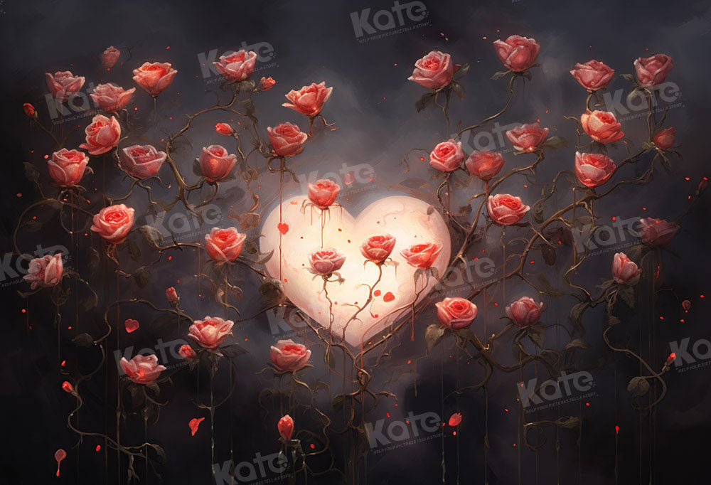 Kate Saint Valentin Roses Lune en forme de cœur Toile de fond conçue par GQ - Kate Backdrop FR