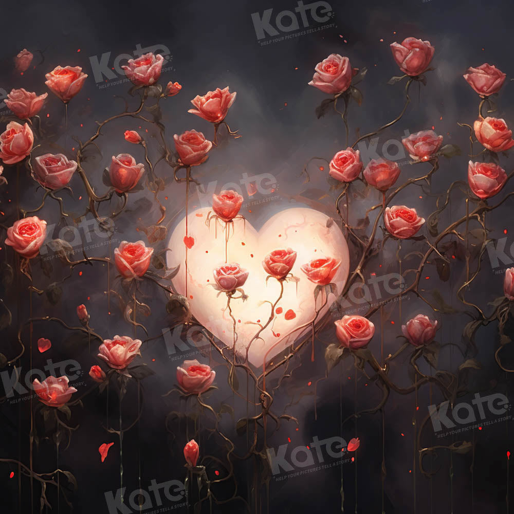 Kate Saint Valentin Roses Lune en forme de cœur Toile de fond conçue par GQ - Kate Backdrop FR