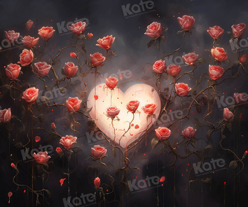 Kate Saint Valentin Roses Lune en forme de cœur Toile de fond conçue par GQ - Kate Backdrop FR