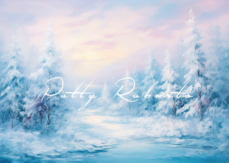 Kate Hiver Arbres enneigés Blanc Toile de fond conçue par Patty Robert - Kate Backdrop FR