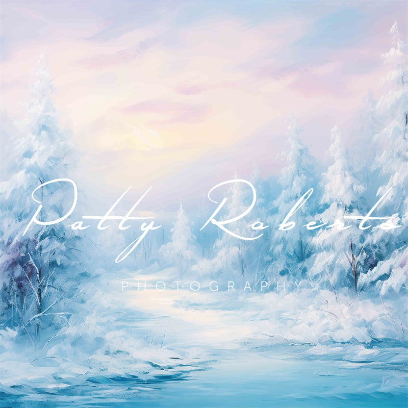 Kate Hiver Arbres enneigés Blanc Toile de fond conçue par Patty Robert - Kate Backdrop FR