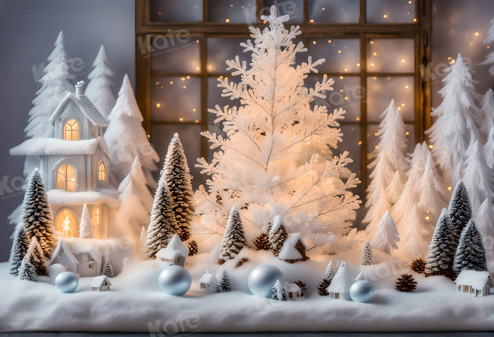 Kate Hiver Neige Modèle de maison Blanc Toile de fond pour la photographie - Kate Backdrop FR