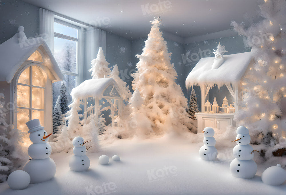 Kate Hiver Intérieur Bonhomme de neige Blanc Toile de fond pour la photographie