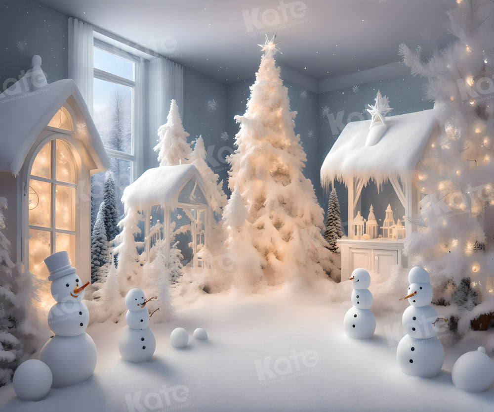 Kate Hiver Intérieur Bonhomme de neige Blanc Toile de fond pour la photographie