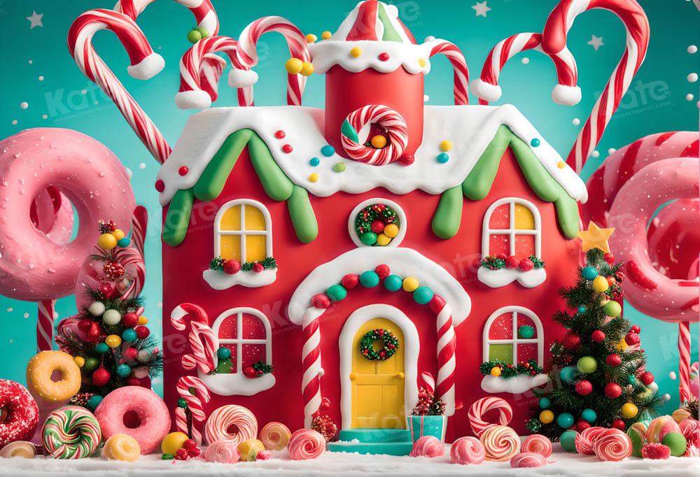 Kate Maison de Bonbons Donut Rouge Noël Enfant Toile de fond pour la photographie