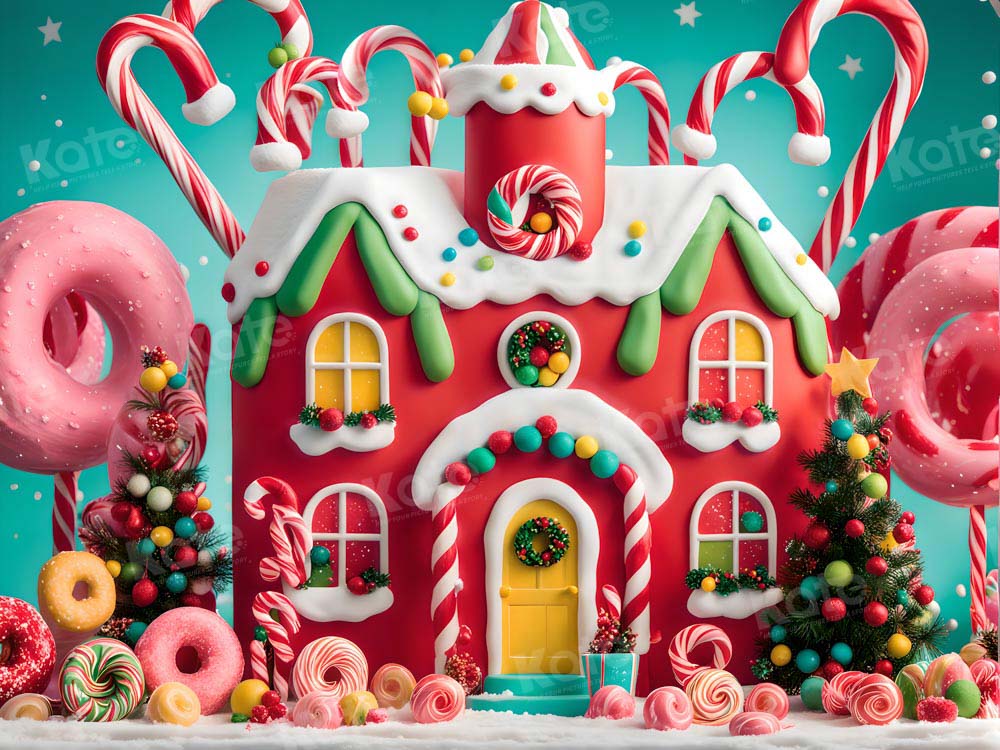 Kate Maison de Bonbons Donut Rouge Noël Enfant Toile de fond pour la photographie