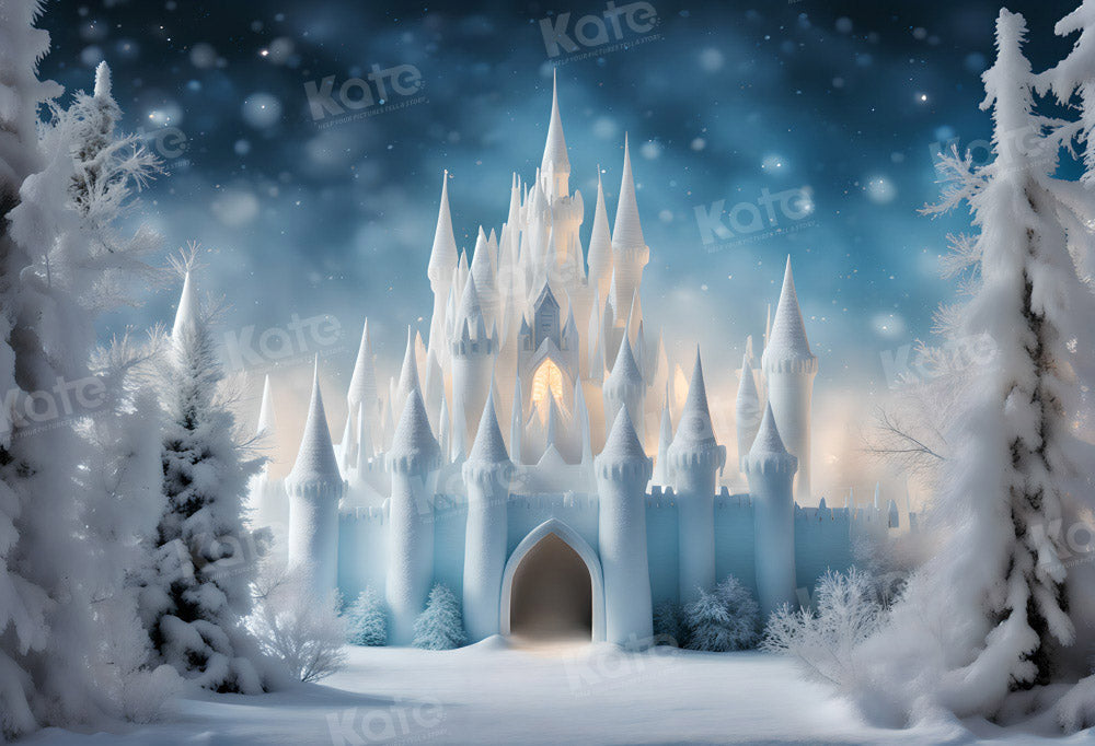 Kate Hiver Château gelé Bokeh Bleu & Blanc Toile de fond pour la photographie - Kate Backdrop FR