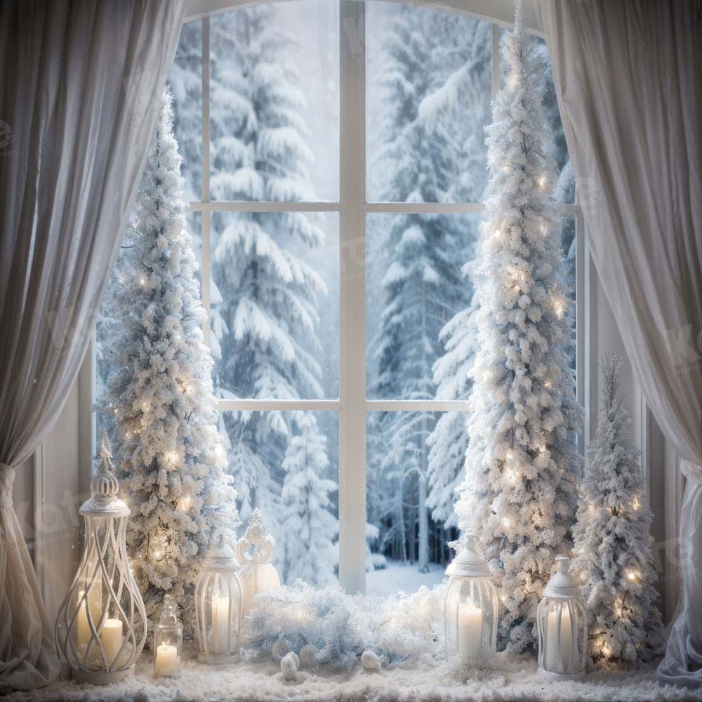 Kate Hiver Sapin de Noël Fenêtre Lumière Toile de fond conçue par Emetselch