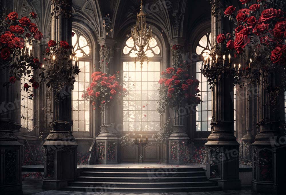 Kate Saint Valentin Fleurs Sombre Rétro Maison Toile de fond conçue par Emetselch - Kate Backdrop FR