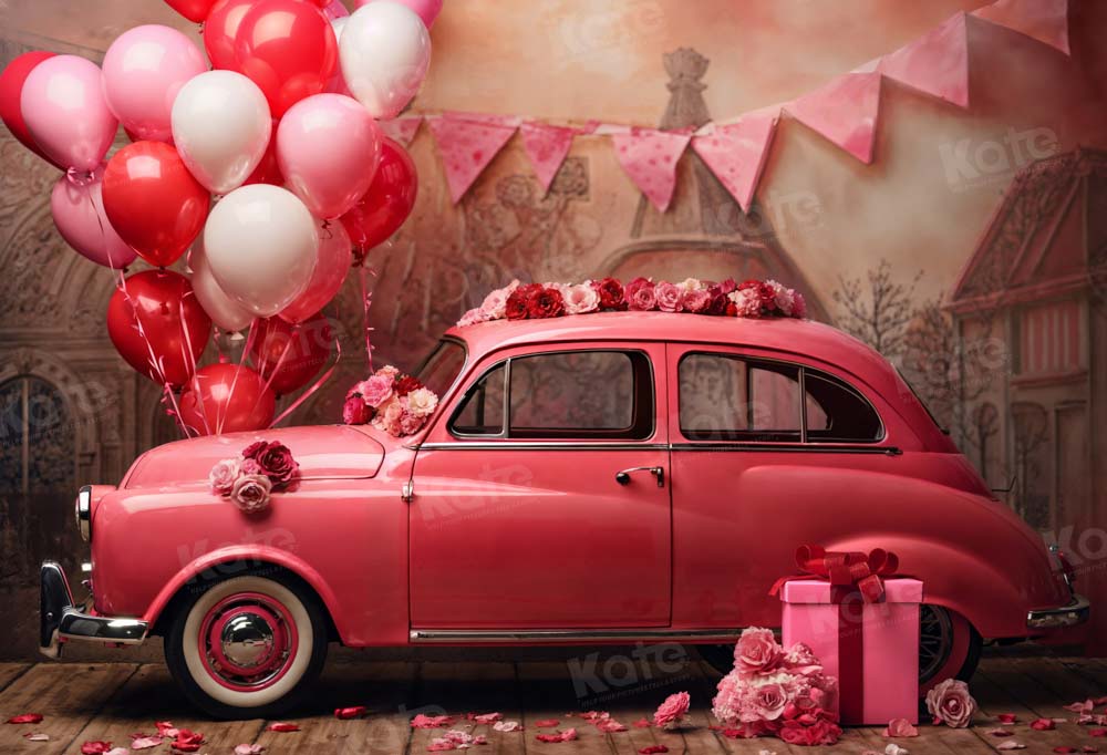 Kate Saint Valentin Voiture rouge Ballons Toile de fond conçue par Emetselch - Kate Backdrop FR