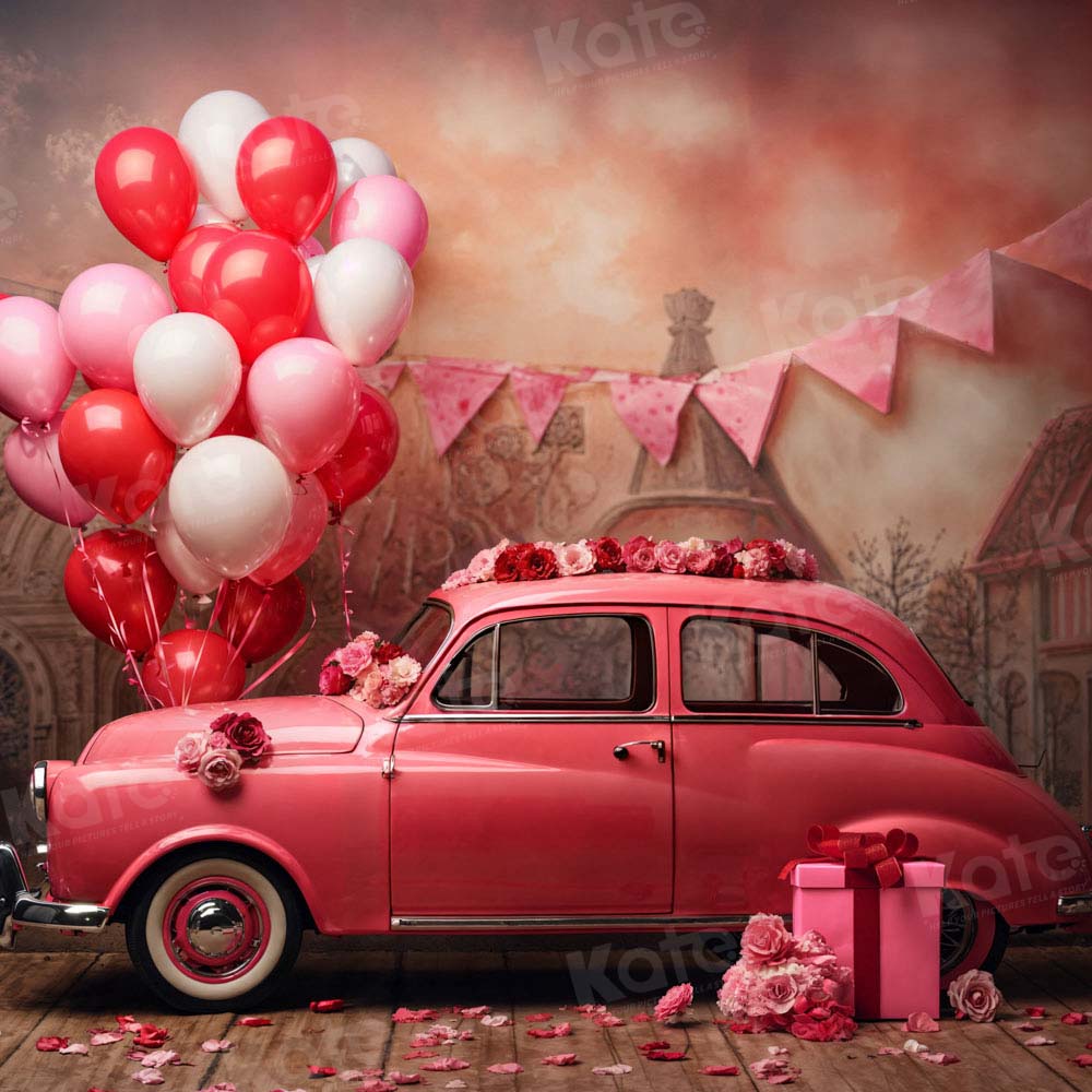 Kate Saint Valentin Voiture rouge Ballons Toile de fond conçue par Emetselch - Kate Backdrop FR