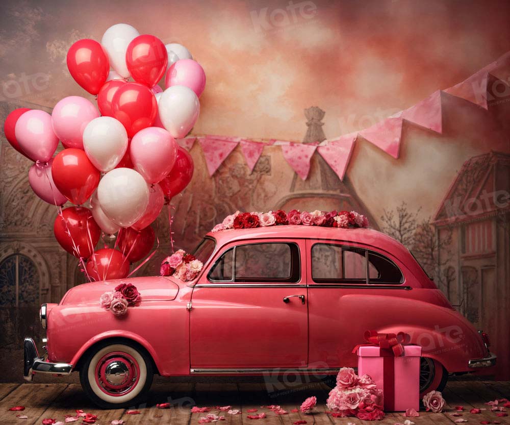 Kate Saint Valentin Voiture rouge Ballons Toile de fond conçue par Emetselch - Kate Backdrop FR