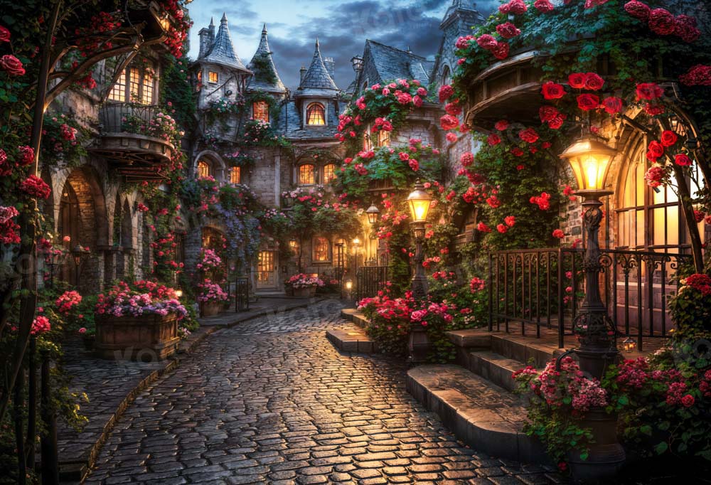 Kate Saint Valentin Rue Rose Floral Nuit Toile de fond conçue par Emetselch