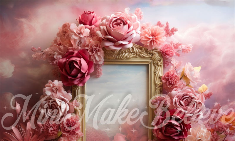 Kate Fleurs Fumée Rose Cadre doré Cake smash Toile de fond conçue par Mini MakeBelieve - Kate Backdrop FR