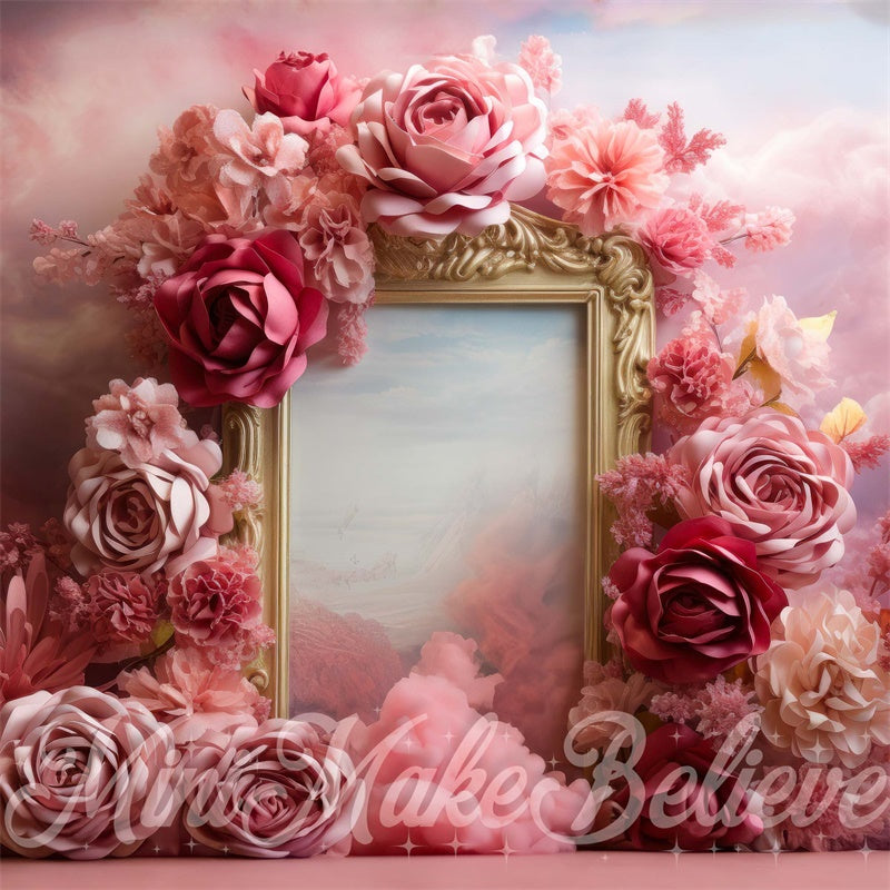 Kate Fleurs Fumée Rose Cadre doré Cake smash Toile de fond conçue par Mini MakeBelieve - Kate Backdrop FR