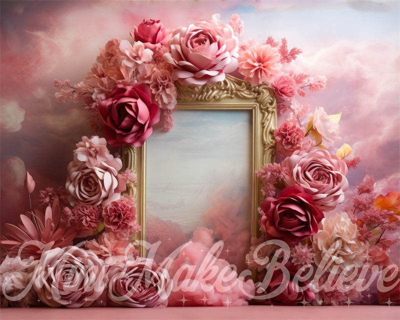 Kate Fleurs Fumée Rose Cadre doré Cake smash Toile de fond conçue par Mini MakeBelieve - Kate Backdrop FR