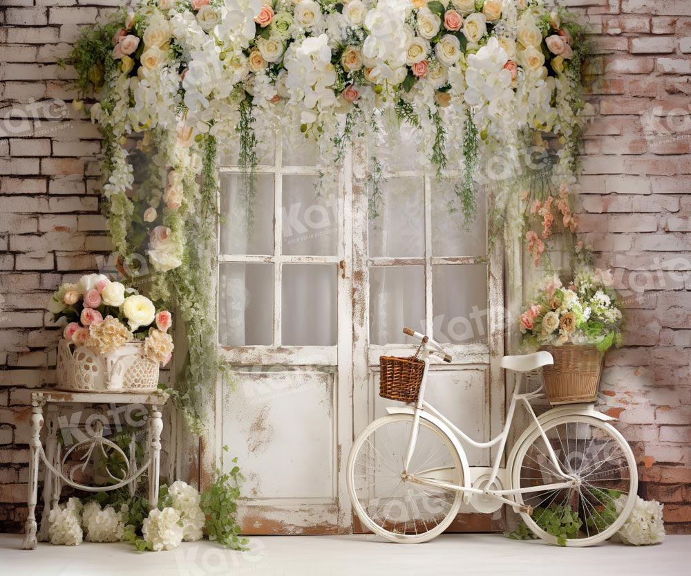 Kate Printemps Fleurs Blanc Vieille porte Vélo Toile de fond conçue par Emetselch - Kate Backdrop FR