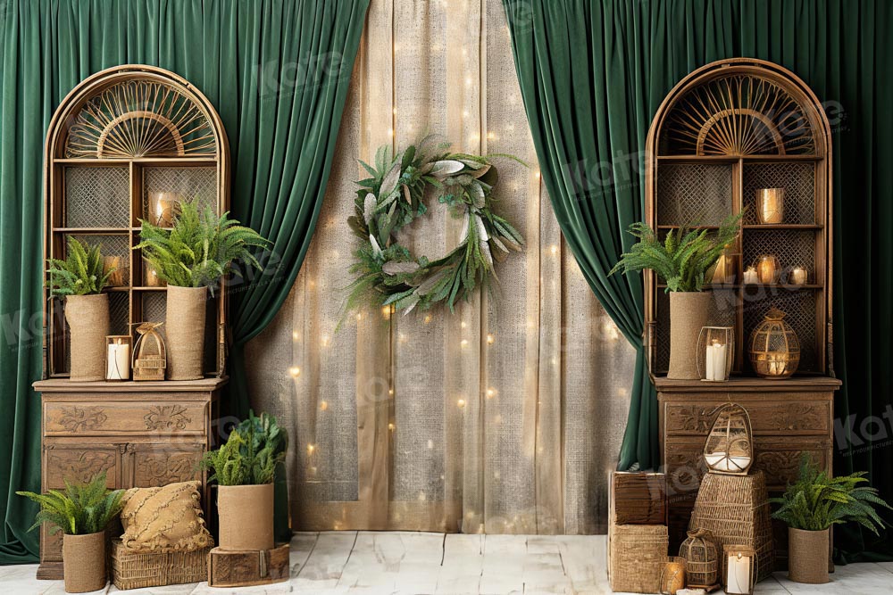 Kate Printemps Rideau vert Bohème Chambre Toile de fond pour la photographie - Kate Backdrop FR