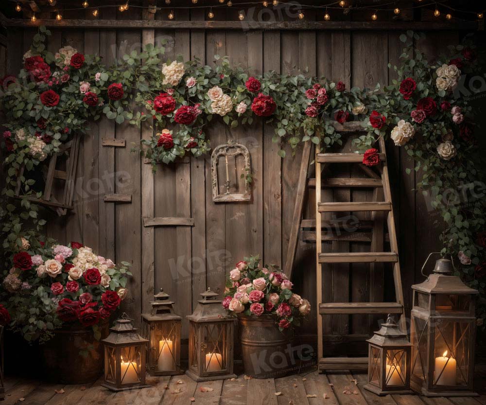 Kate Saint Valentin Vieux Bois Fleurs Toile de fond conçue par Emetselch - Kate Backdrop FR