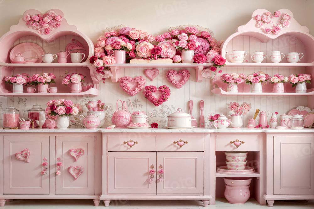 Kate Saint Valentin Rose Fleurs Cuisine Toile de fond conçue par Emetselch - Kate Backdrop FR