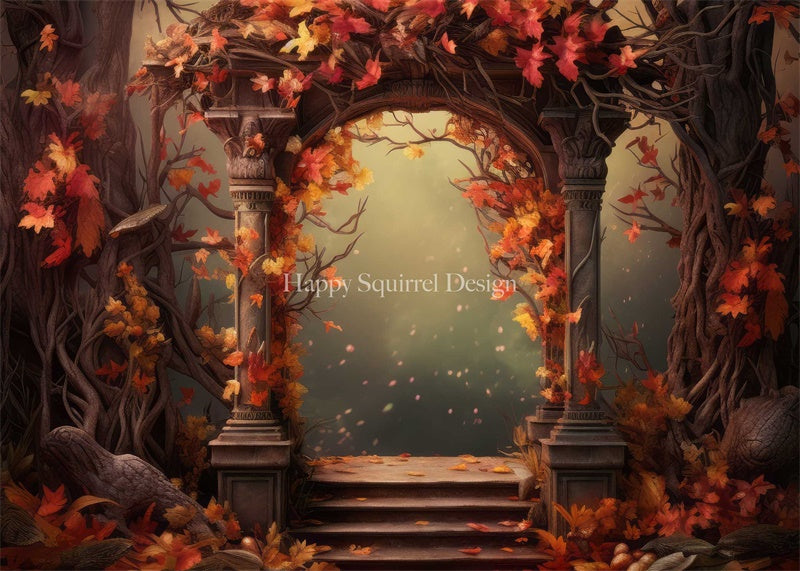 Kate Automne Arche Pilier Feuille d'érable Toile de fond Conçu par Happy Squirrel Design - Kate Backdrop FR