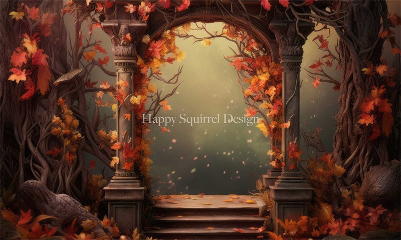 Kate Automne Arche Pilier Feuille d'érable Toile de fond Conçu par Happy Squirrel Design - Kate Backdrop FR