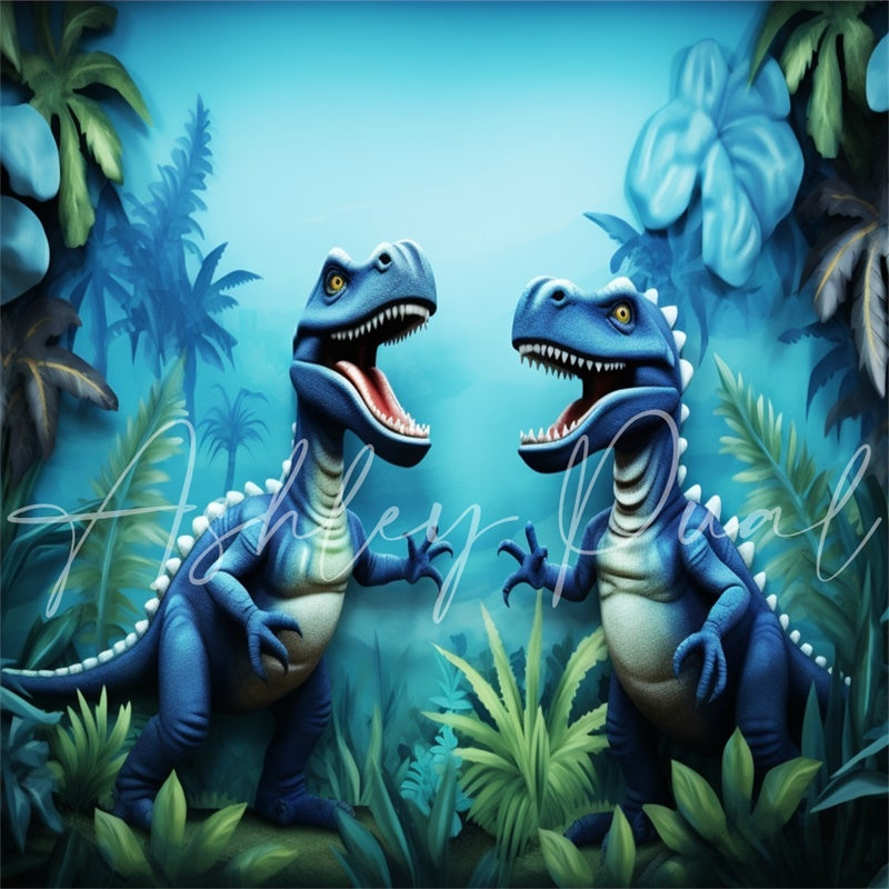 Kate Bleu Dinosaure Aventure Enfant Toile de fond conçu par Ashley Paul - Kate Backdrop FR