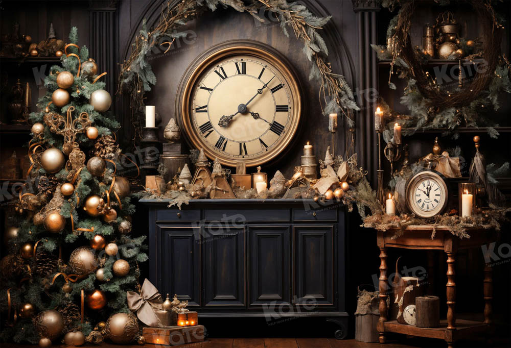Kate Victorien Noël Horloge Toile de fond pour la photographie - Kate Backdrop FR