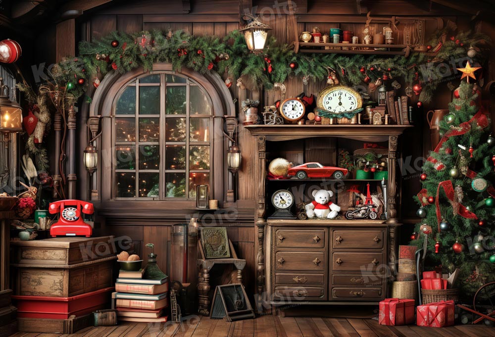 Kate Rétro Père Noël Chambre Arbre Toile de fond conçue par Chain Photographie - Kate Backdrop FR