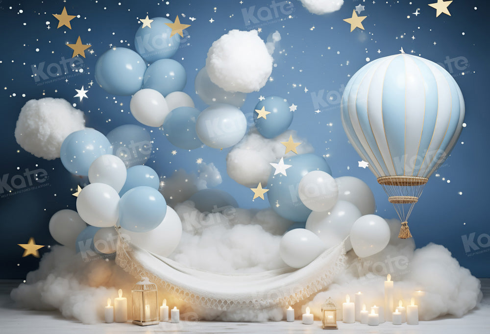 Kate Anniversaire Rêve Ballons Montgolfière Bleu Toile de fond conçue par Chain Photographie - Kate Backdrop FR