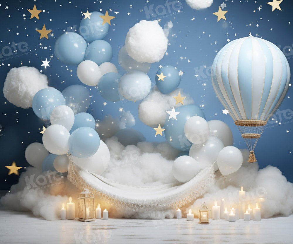 Kate Anniversaire Rêve Ballons Montgolfière Bleu Toile de fond conçue par Chain Photographie - Kate Backdrop FR