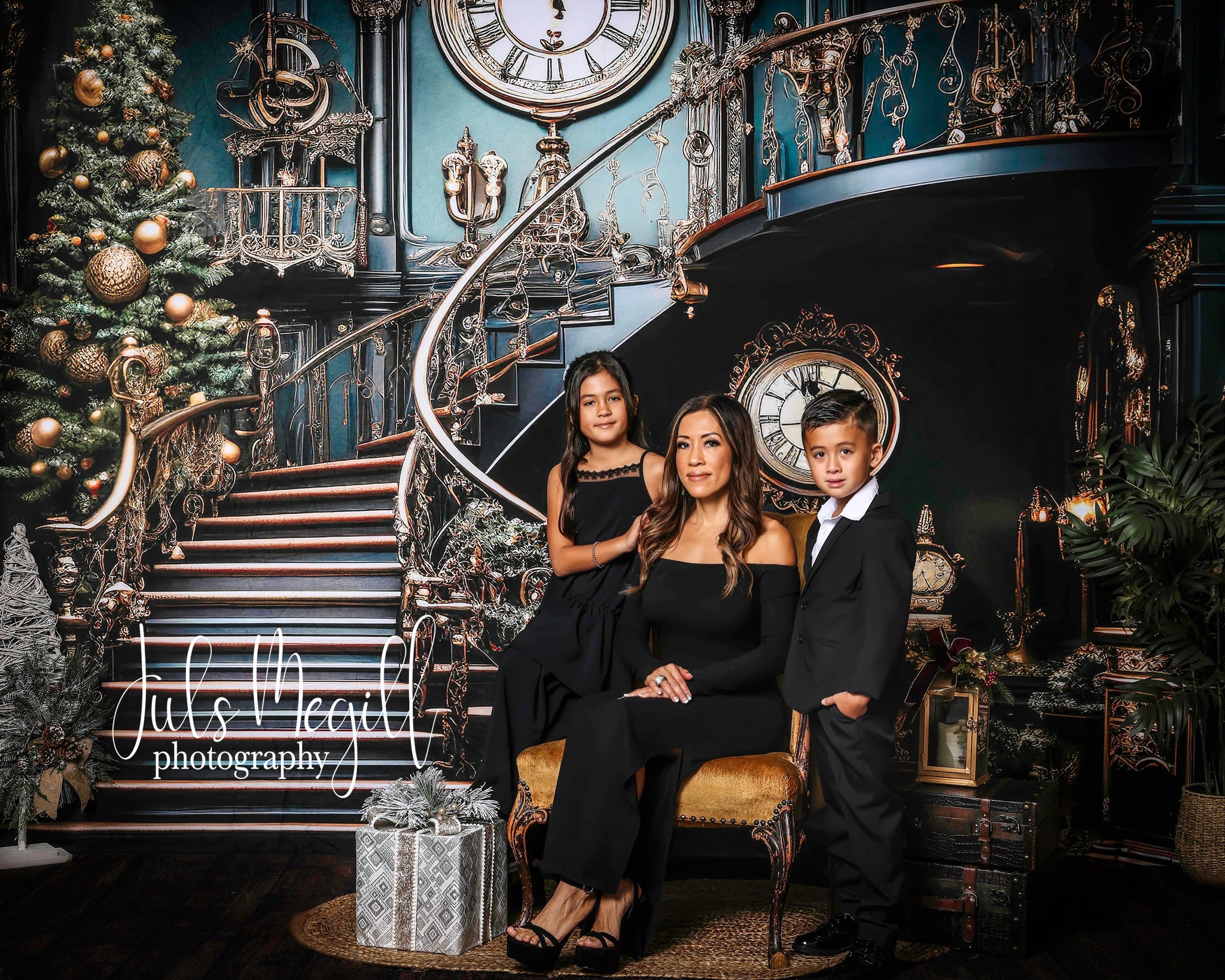 Kate Noël Escalier Horloge Arbre Toile de fond conçue par Chain Photographie - Kate Backdrop FR