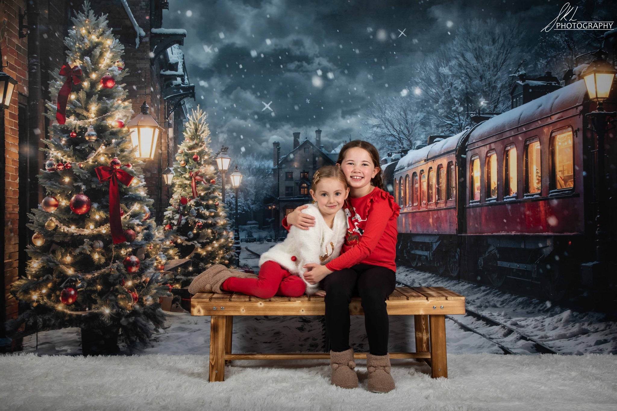 Kate Hiver Noël Arbre Train Toile de fond conçue par Emetselch - Kate Backdrop FR