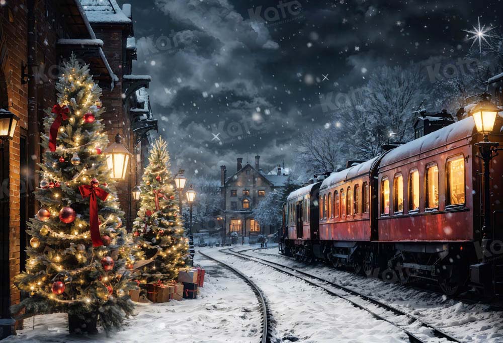 Kate Hiver Noël Arbre Train Toile de fond conçue par Emetselch - Kate Backdrop FR